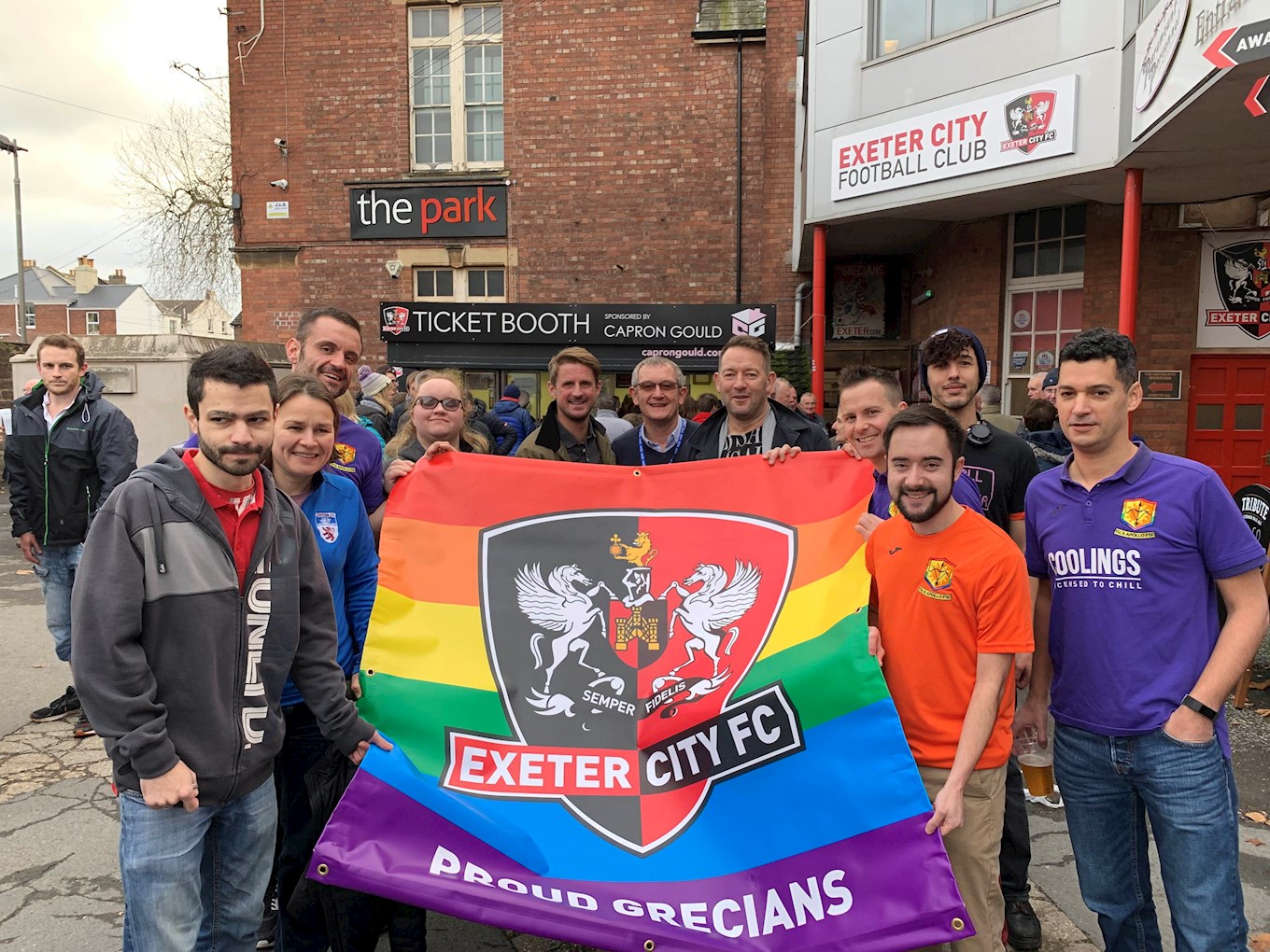 Proud Grecians and volunteers    before the Exeter v Northampton Rainbow Laces game.jpg